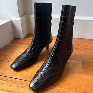 Toteme Black Croc-Embossed Leather Ankle Boots